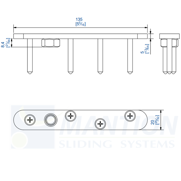 Platine en inox A2 pour fixation sur chant Mantion 0036FXA2 pour système pliant Opentec FW75