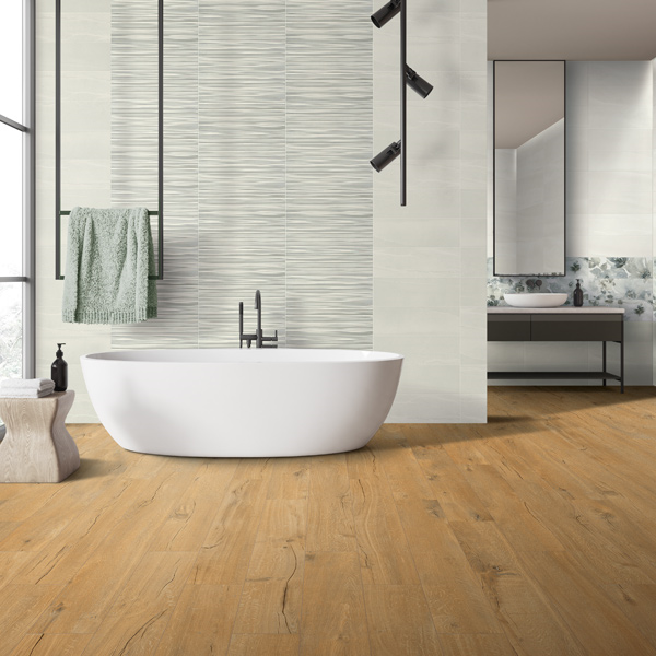 Carrelage mural salle de bain - Living Wall - carrelage grand format rectifié - 60,0 CM x 20,0 CM - Décor Muretto Cold