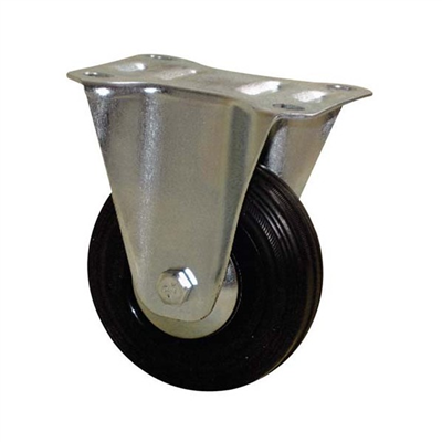 Roulette sur platine fixe bandage caoutchouc noir diamètre 125 mm