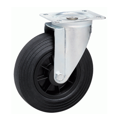 Roulette sur platine pivotante caoutchouc noir diamètre 160 mm
