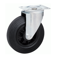 Roulette sur platine pivotante caoutchouc noir diamètre 160 mm