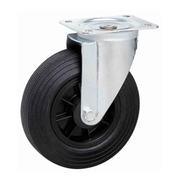 Roulette sur platine pivotante caoutchouc noir diamètre 160 mm