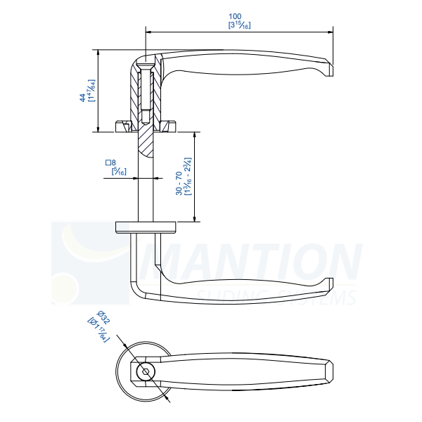 Poignée béquille double Mantion 1295 en Zamak noir - tube de 30 à 70 mm - carré 8 mm