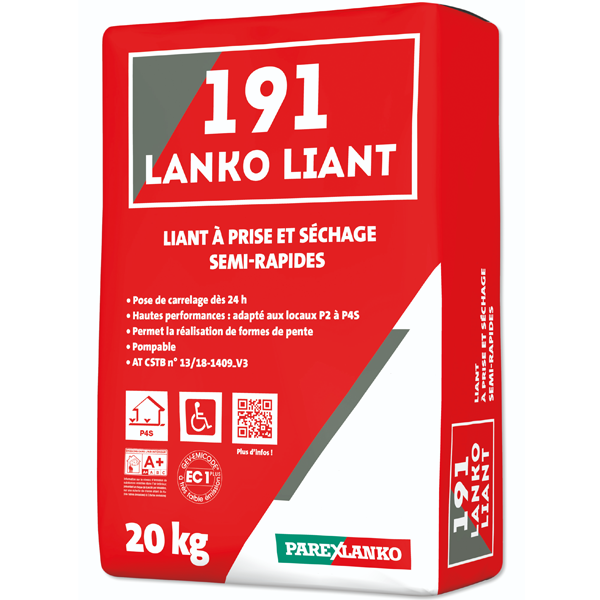 Liant pour chape à prise et séchage semi-rapides P4S LANKO LIANT 191 - Sac de 20 KG