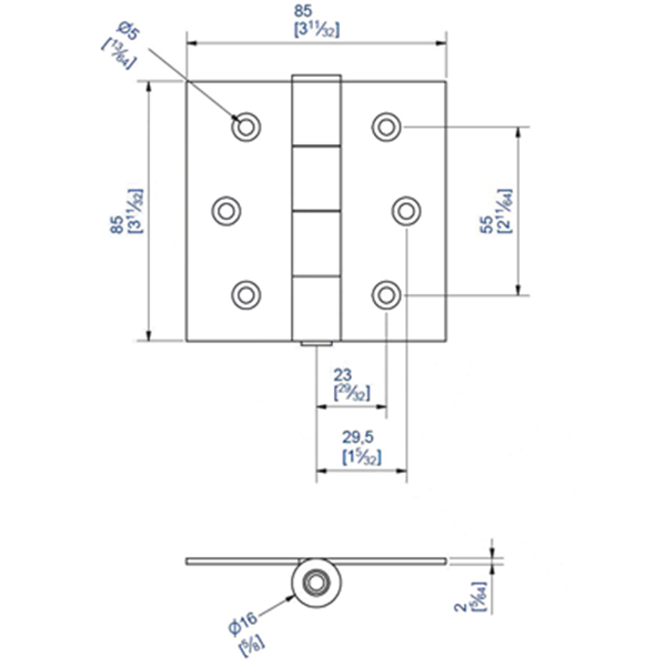 Charnière à visser sur plat 85x85 mm axe diamètre 12 mm