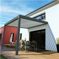Pergola bioclimatique adossée carrée Alusun - lames parallèles orientables - gris anthracite - 4,00 M x 4,00 M