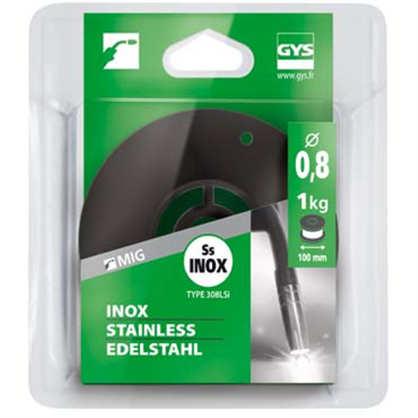 Bobine fil mig inox diamètre 0.8 mm 1kg bobine de diamètre 100 mm GYS 086616