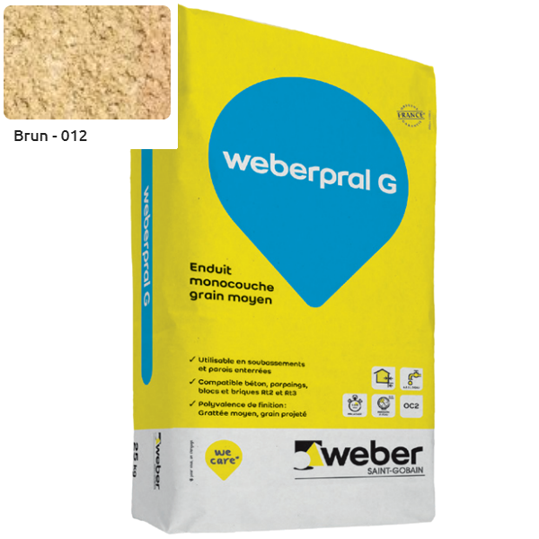 Enduit monocouche lourd et coloré à grain moyen WeberPral G 012 Brun - sac de 25 KG