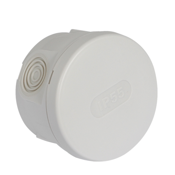 Boite de dérivation étanche ronde IP55 - Ø 85 x 50 mm - 4 entrées - Polypropylène - Gris