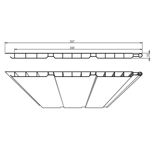 Lambris PVC de sous toiture Blanc - 3 frises alvéolaires - 250 MM x 10,00 MM - Long. 4,00 M