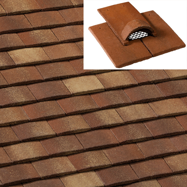 Tuile chatière 3 éléments en béton avec grille PVC - Vieille France - Vieux chêne - 27 x 16.5 x 8 cm