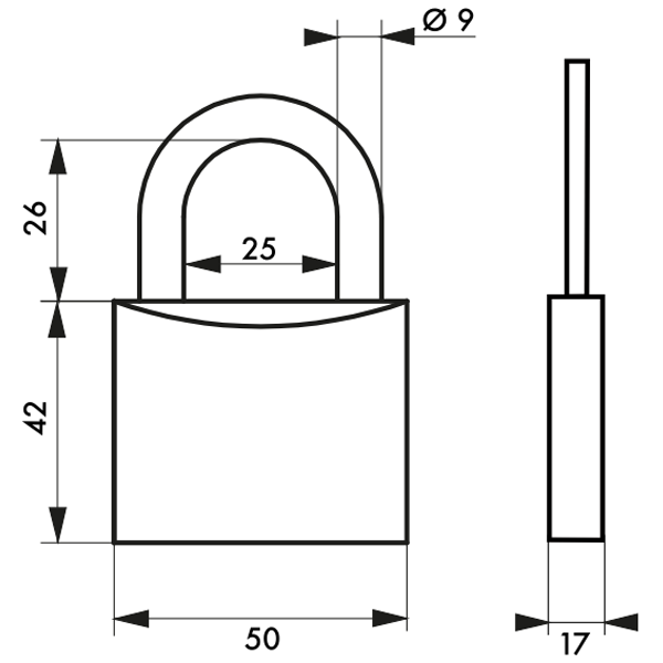 Cadenas type 1 corps laiton 40 mm grade 5 anse acier cémenté - 2 clés - Thirard