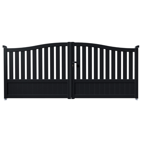 Portail aluminium sur mesure Mimas CT 39 - Battant ou coulissant - Semi-ajouré avec soubassement plein