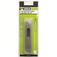 Lame biseautée sécable pour cutter - Edia - Largeur 25 mm - Lot de 10 avec étui distributeur