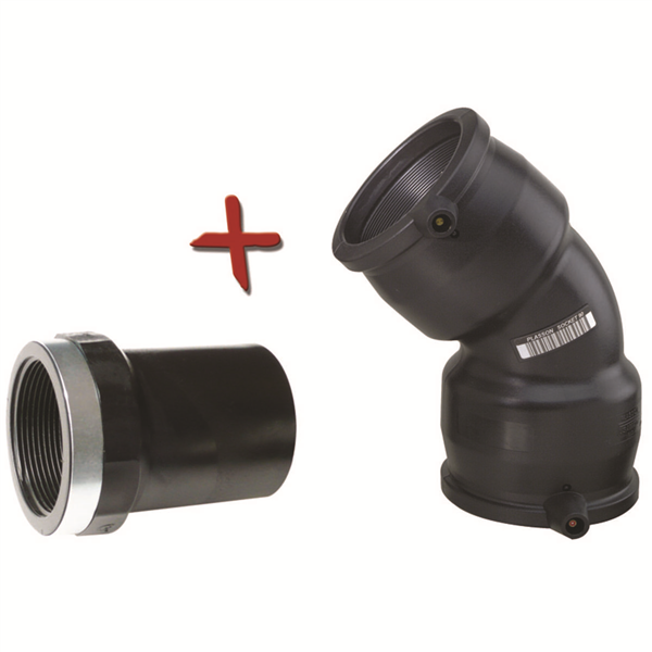 COUDE 45 ES DE TRANSITION FILETAGE PE100-PN16 50 X 1.1/2