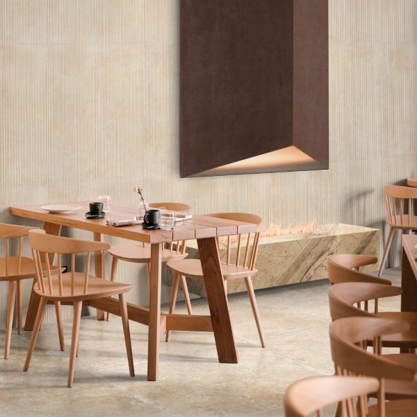 Carrelage mural imitation pierre naturelle de travertin - Travertino Wall 3D Pli Cross Beige rectifié - 120 x 40 cm - ép. 12 mm