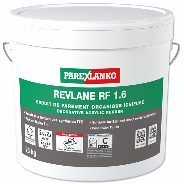 Enduit de parement organique ribbé fin REVLANE RF 1.6 Parex - G00 Blanc naturel - Seau de 25 KG