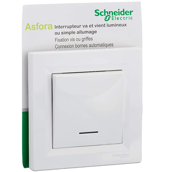 Interrupteur va-et-vient lumineux Schneider Asfora complet - à encastrer - blanc brillant - 10 A - 230 V