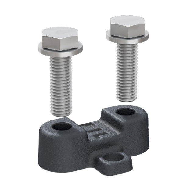 Fixation pour grille de caniveau C250 et D400 - patte fonte et 2 vis / rondelles M12 inox A2 tête H