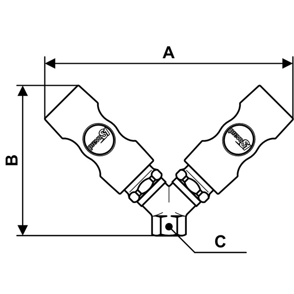 Distributeur fixe à 2 directions taraudé femelle G1/2 - ISI08