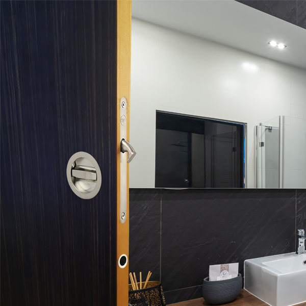 Kit serrure et poignées cuvettes Yale pour porte coulissante à condamnation - finition nickel brossé - axe à 50 mm