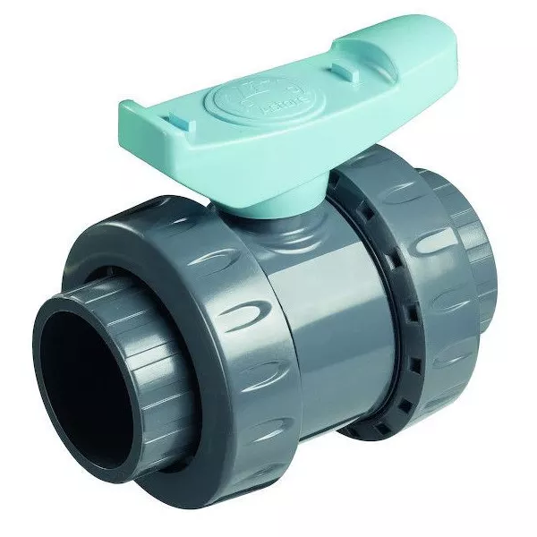 Vanne 1/4 de tour pour fluide sous pression - raccords femelles en PVC-U à coller - diamètre 50 mm