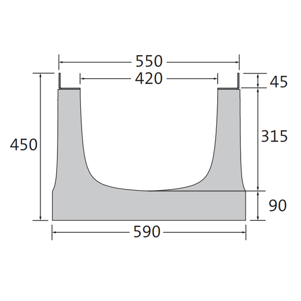 Caniveau en béton C40/50 sans pente intérieure avec feuillures acier galvanisé - BIRCOsir - DN 420 mm - 1000 mm