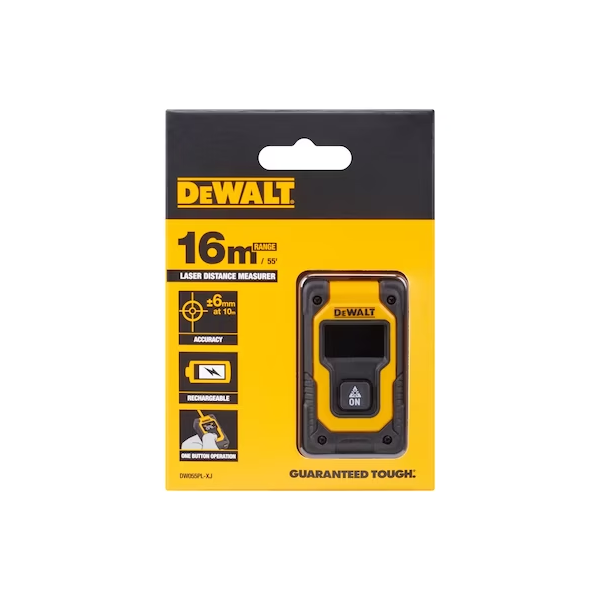 Télémètre laser de poche Dewalt DW055PL-XJ à batterie Li-Ion - portée de 16 mètres - précision ± 6 mm