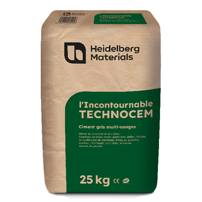 Ciment gris multi-usages l'Incontournable Technocem - CEMII/B-LL 32,5R - Sac de 25,0 KG