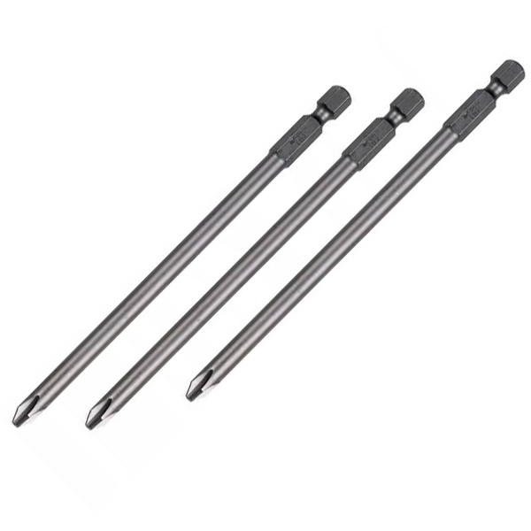 Embout de vissage long - Phillips PH2 - diamètre 5 mm hexa 1/4" - longueur 157 mm - 3 pièces