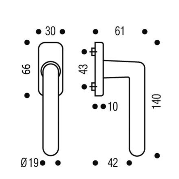 Poignée de fenêtre à béquille sur bloc platine Vachette Golf argent carré 7 mm entraxe 43 mm