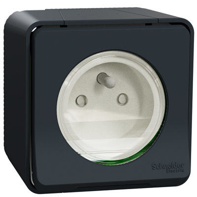 Prise de courant 2P+T en saillie Schneider Mureva Styl complète - IP55 - IK08 - gris anthracite - 16A 250V