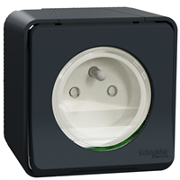 Prise de courant 2P+T en saillie Schneider Mureva Styl complète - IP55 - IK08 - gris anthracite - 16A 250V