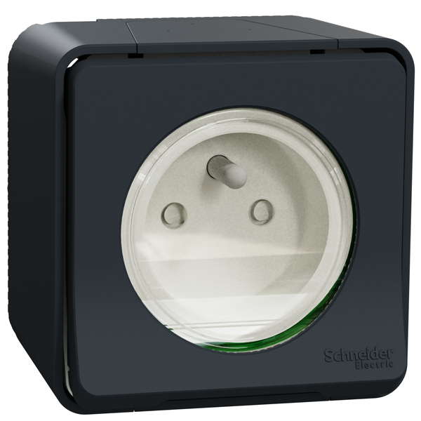 Prise de courant 2P+T en saillie Schneider Mureva Styl complète - IP55 - IK08 - gris anthracite - 16A 250V