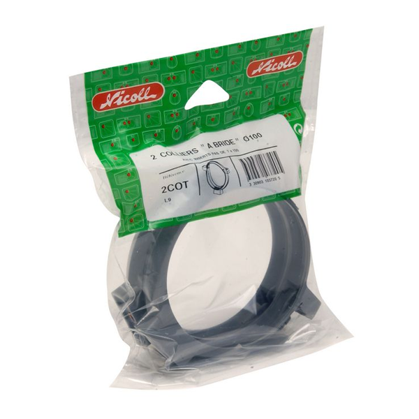 Collier à bride pour fixation canalisation PVC - Nicoll - Diamètre 100 mm - Lot de 2