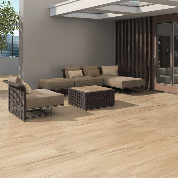 Carrelage extérieur imitation bois Naturel en grès cérame émaillé – 120 x 23.3 cm – ép. 8.7 mm - Nook