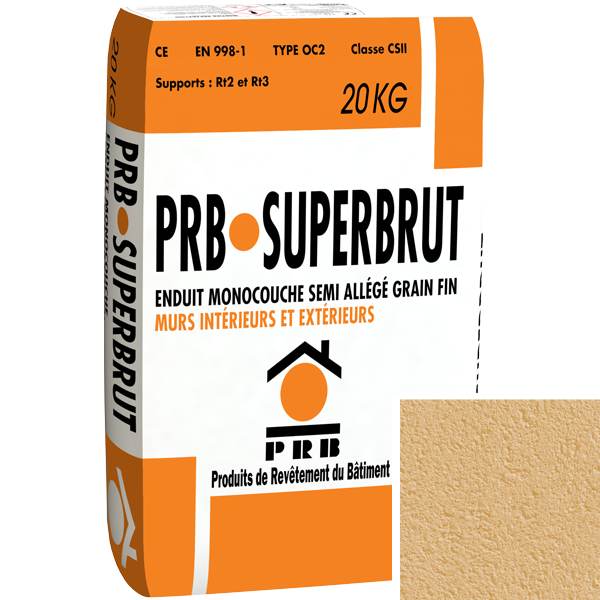 Enduit monocouche semi-allégé à grain fin PRB Superbrut type OC2 - Vallauris - sac de 20 kg