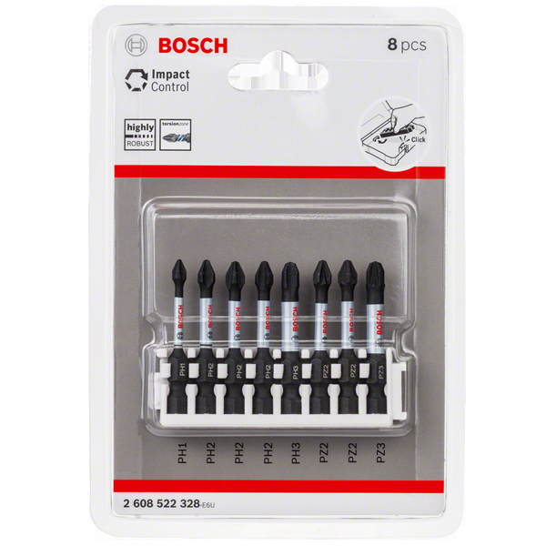 Pack de 8 embouts de vissage Bosch Impact Control Phillips PH et Pozidriv PZ 50 mm