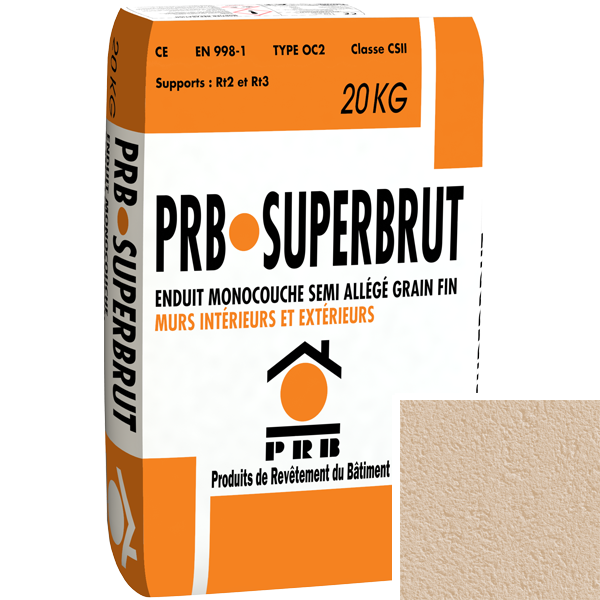 Enduit monocouche semi-allégé à grain fin PRB Superbrut type OC2 - Rose Provence - sac de 20 kg