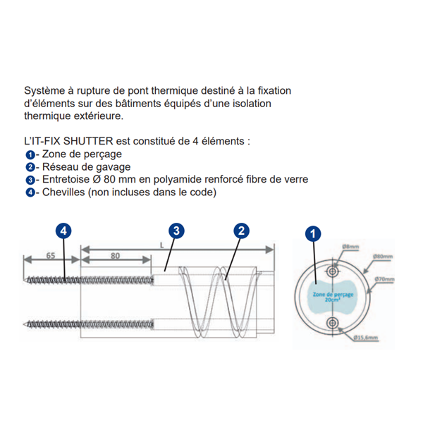 Cheville à rupture de pont thermique - LR IT-FIX Shutter - 80 x 100 mm - lot de 2
