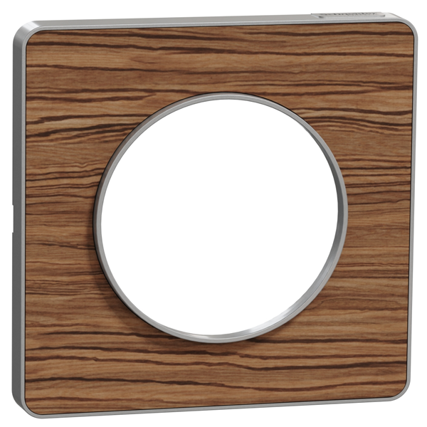 Plaque de finition simple Schneider Odace Touch pour 1 poste encastré - bois Wenge liseré alu