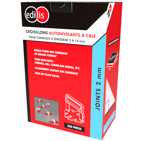 Croisillon autonivelant à cale Edilis pour carrelage grand format de 3 à 14 MM d'épaisseur - joint de 2 MM - 250 pièces