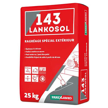 Mortier de ragréage autonivelant pour sol extérieur et intérieur - forte épaisseur 3 à 50 mm - 143 Lankosol Parexlanko - sac de 25 kg