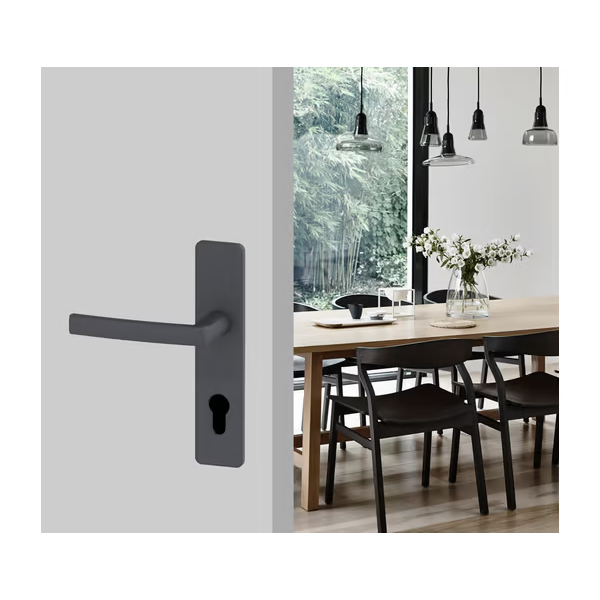 Ensemble poignée de porte à clé en I Vachette Koya - alu blanc - entraxe fixation 195 mm - carré 7 mm