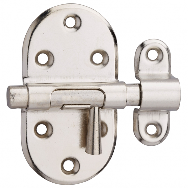 Verrou de meuble à targette Thirard - en acier zingué nickelé - pêne rond - platine 65 x 32 mm