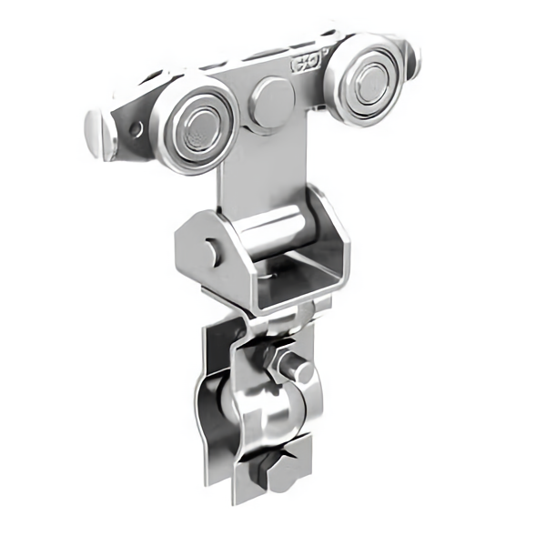 Chariot à support oscillant avec 4 galets acier sur billes pour câble diamètre 10 à 25 mm Force 15 kg