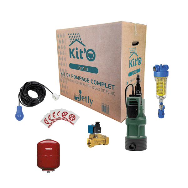 Kit de pompage complet Kit'O Jardin pour cuve récupération eau de pluie plastique ou béton