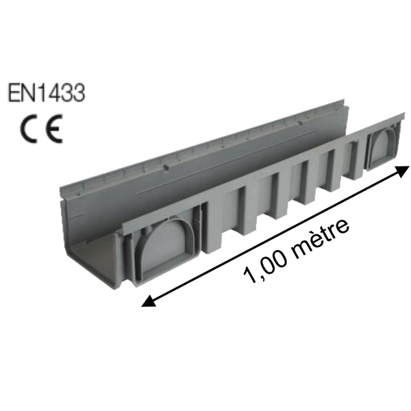 Caniveau haut Nicoll Connecto CAN188 en polypropylène gris clair - 208 MM x 142 MM - longueur 1000 MM