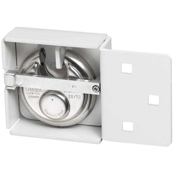 Porte-cadenas Abus Diskus Integral 141/200 blanc pour porte battante - 222 x 87,3 mm