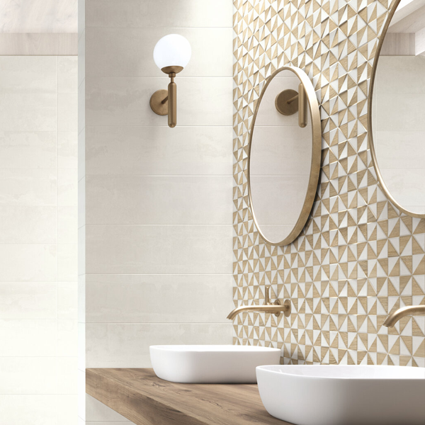 Faïence murale effet ciment et bois Montjouic - 20,0 CM x 60,0 CM - ép. 9,40 MM - coloris White mat